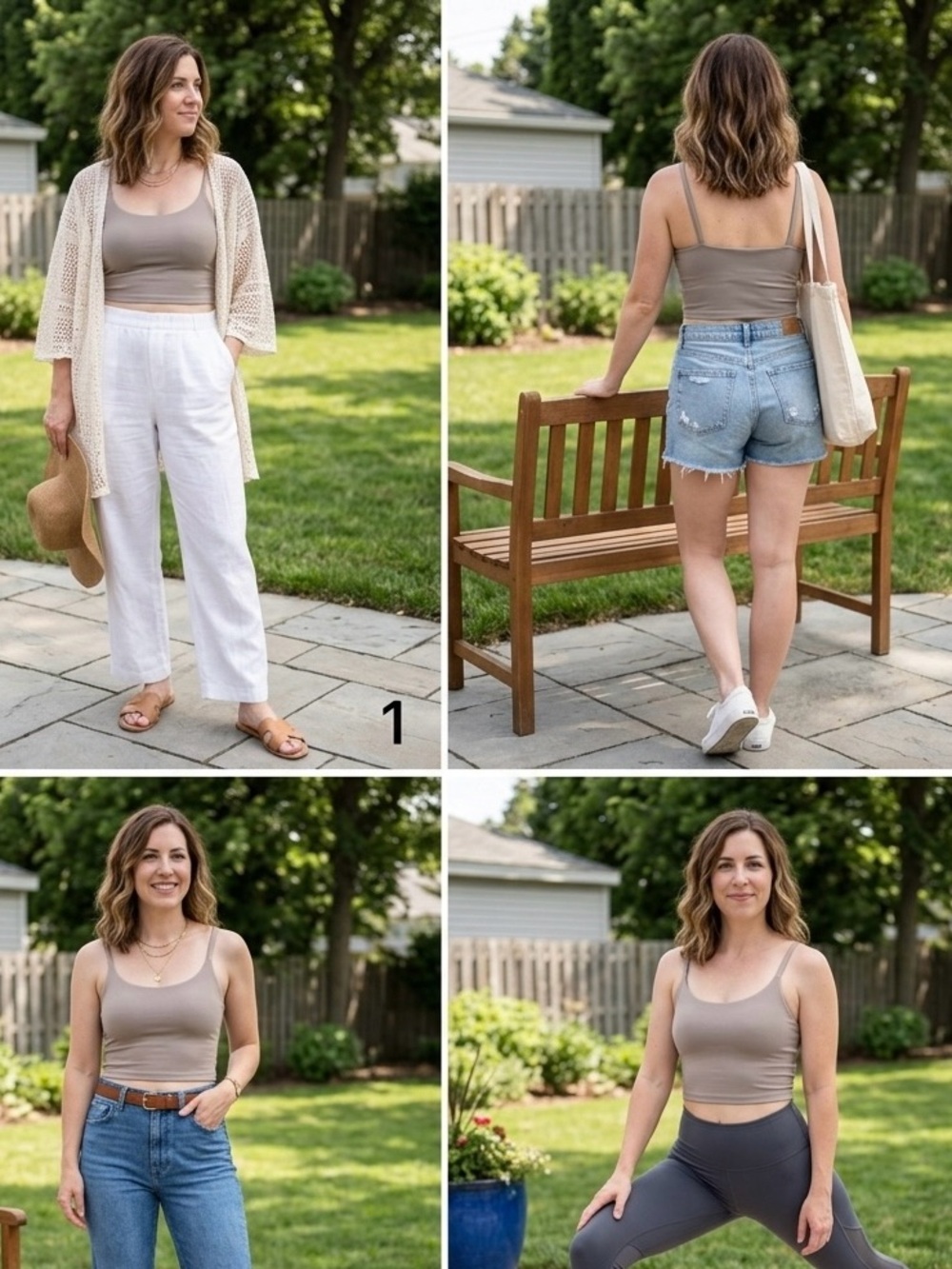 Women's Taupe Cropped Camisole Top - Classic Spaghetti Strap